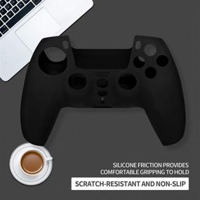 img 1 attached to Black Playstation 5 Controller Cover Skin Protector - Soft, Anti-Slip Silicone Skin with Thumb Grips for Enhanced Gaming Experience