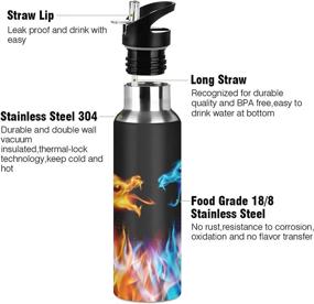 img 2 attached to 20 oz Xigua Fiery Dragons Water Bottle with Straw Lid - Vacuum Insulated Stainless Steel Thermo Flask for Sports, Cycling, Hiking, School, and Home