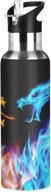 20 oz xigua fiery dragons water bottle with straw lid - vacuum insulated stainless steel thermo flask for sports, cycling, hiking, school, and home logo