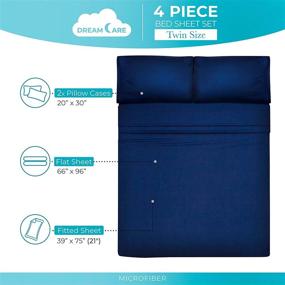 img 2 attached to 🛏️ Naval Blue Twin Size Bedding Set - 4 Piece Microfiber Sheets, Extra Deep Pockets