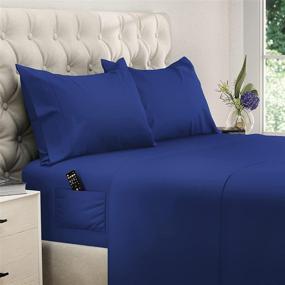 img 4 attached to 🛏️ Naval Blue Twin Size Bedding Set - 4 Piece Microfiber Sheets, Extra Deep Pockets