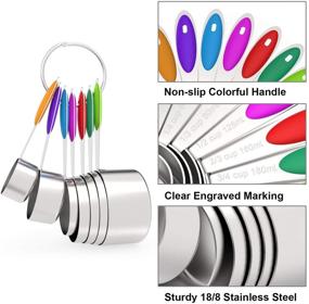 img 2 attached to 🥄 Premium Stainless Steel Measuring Cups and Spoons Set of 12 - Wildone, Including 7 Stackable Cups and 5 Spoons for Accurate Measurement of Dry and Liquid Ingredients