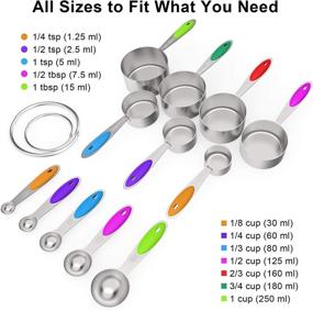 img 3 attached to 🥄 Premium Stainless Steel Measuring Cups and Spoons Set of 12 - Wildone, Including 7 Stackable Cups and 5 Spoons for Accurate Measurement of Dry and Liquid Ingredients