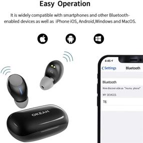 img 3 attached to 🎧 OKEAH T6 Черные: мини-беспроводные наушники TWS, Bluetooth 5.1, быстрая зарядка, водонепроницаемые IPX6, сенсорное управление, шумоподавление для Android/iPhone