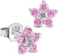 sterling silver children's stud earring with simulated birthstone cz - petite floral design logo