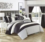 🛏️ chic home cs3025-an covington 24 piece comforter set: elegant embroidered bed-in-a-bag for queen beds, including sheets and curtains - stylish black design logo