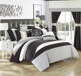 img 4 attached to 🛏️ Chic Home CS3025-AN Covington 24 Piece Comforter Set: Elegant Embroidered Bed-in-a-Bag for Queen Beds, Including Sheets and Curtains - Stylish Black Design