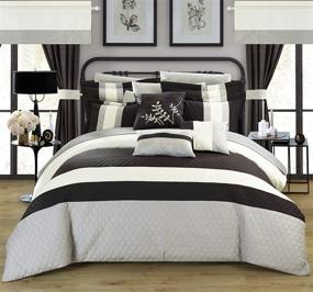 img 3 attached to 🛏️ Chic Home CS3025-AN Covington 24 Piece Comforter Set: Elegant Embroidered Bed-in-a-Bag for Queen Beds, Including Sheets and Curtains - Stylish Black Design