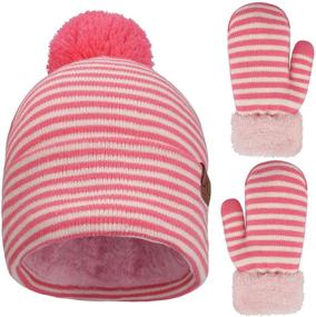 img 4 attached to Warm and Cozy Toddler Pom Beanie Hat and 🧤 Mittens Gloves Set - Perfect for Kids Age 2-5 in Winter