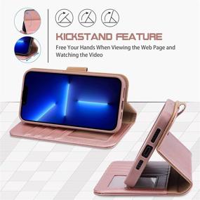 img 2 attached to 📱 Arae iPhone 13 Pro Max Case Wallet Flip Cover with Card Holder and Wrist Strap - Rose Gold (6.7 inch Compatible)