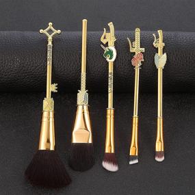 img 2 attached to 💫 Premium Attack on Titan Makeup Brushes - 5-Piece Wing of Liberty Survey Corps Cosplay Gift Cosmetic Brush Set for Women and Girls (Shiny Gold)