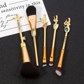 img 3 attached to 💫 Premium Attack on Titan Makeup Brushes - 5-Piece Wing of Liberty Survey Corps Cosplay Gift Cosmetic Brush Set for Women and Girls (Shiny Gold)