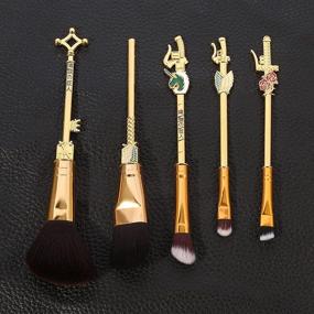 img 1 attached to 💫 Premium Attack on Titan Makeup Brushes - 5-Piece Wing of Liberty Survey Corps Cosplay Gift Cosmetic Brush Set for Women and Girls (Shiny Gold)