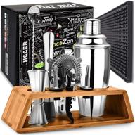 🍹 cocktail shaker set bartender kit: enhance your mixing skills with bar mat, elegant wooden stand, and premium mixing tools – perfect gifts for husband, boyfriend, dad, and housewarming logo