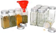 🌶️ quality clear glass spice jars set - 12 square 4 oz bottles with silver lids & silicon funnel logo