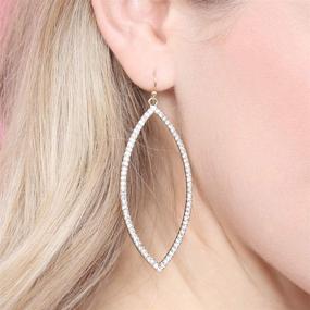 img 3 attached to RIAH FASHION Sparkling Rhinestone Lightweight Geometric Hoop Drop Earrings - Teardrop, Pear, Oval, Marquise, Circle, Multiple Cubic Crystal, Acrylic Pearl Dangles