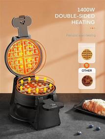 img 1 attached to 🧇 1400W Adjustable Temperature Control Double Waffle Maker - 180° Flip, Nonstick Plates, 8 Slices One Time, Removable Drip Tray & Rotating, Cool Touch Handle - Belgian Waffle Iron in Black