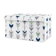 🏞️ navy blue, mint & grey woodland arrow unisex baby nursery/kids room small fabric toy bin chest from sweet jojo designs' woodsy collection logo