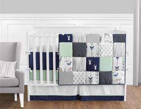 img 1 attached to 🏞️ Navy Blue, Mint & Grey Woodland Arrow Unisex Baby Nursery/Kids Room Small Fabric Toy Bin Chest from Sweet Jojo Designs' Woodsy Collection