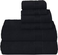 elvana home ultra soft cotton towel set - 6-pack, includes 2 bath towels 28x55 inch, 2 hand towels 16x24 inch & 2 wash cloths 12x12 inch - ideal for everyday use, compact & lightweight - black logo