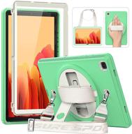 📱 hxcaseac samsung galaxy tab a7 case 10.4” (sm-t500/sm-t505), durable case with screen protector, 360° rotating hand strap/stand, pencil holder, shoulder strap for samsung tab a7, ideal for kids, milky+green - enhancing seo logo