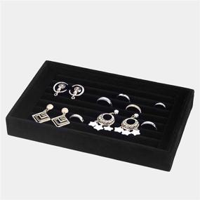 img 3 attached to 💍 Stylish and Functional: Velvet 7 Slot Ring Earrings Trays Jewelry Organizer (Black)
