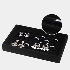img 2 attached to 💍 Stylish and Functional: Velvet 7 Slot Ring Earrings Trays Jewelry Organizer (Black)