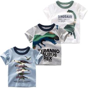 img 1 attached to 3-Pack Dinosaur Short Sleeve Crewneck T-Shirts by Nuziku Boys in Sizes 2-6 Years