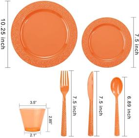 img 2 attached to Nervure" 150pcs Orange Plastic Plates with Hammered Silverware: Stylish and Convenient Dining Set