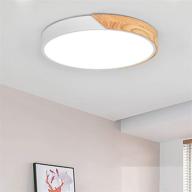 🔆 modern minimalist led round shaped wood & metal & acrylic flush mount ceiling light 15inch - dimmable novo light with remote control in white логотип