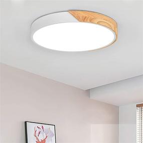 img 4 attached to 🔆 Modern Minimalist LED Round Shaped Wood & Metal & Acrylic Flush Mount Ceiling Light 15inch - Dimmable NOVO Light with Remote Control in White