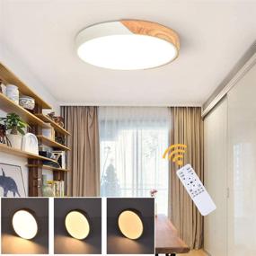 img 2 attached to 🔆 Modern Minimalist LED Round Shaped Wood & Metal & Acrylic Flush Mount Ceiling Light 15inch - Dimmable NOVO Light with Remote Control in White