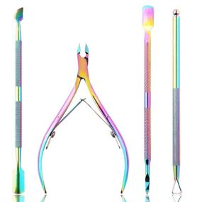 img 4 attached to 💅 4PCS Color Gradient Multi-Function Stainless Steel Cuticle Trimmer Set with Pusher, Cutter, and Cleaning Care Tools - Portable and Easily Stored Manicure Kit