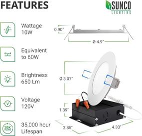 img 3 attached to 🌞 Sunco Lighting 12 Pack 4 Inch LED Recessed Lighting Ceiling Lights Slim, Daylight 5000K, Dimmable 10W=60W, 650 Lumens, Smooth Trim Damp Rated, Canless Wafer Thin with Junction Box - ETL & Energy Star