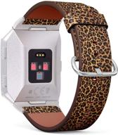 🐆 leopard repeating leather wristband bracelet replacement band + adapters - compatible with fitbit ionic logo