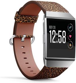 img 1 attached to 🐆 Leopard Repeating Leather Wristband Bracelet Replacement Band + Adapters - Compatible with Fitbit Ionic