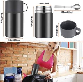 img 1 attached to 🍱 Baokai 20 oz Vacuum Insulated Food Jar – Kids Soup Thermos for Hot Food, Stainless Steel Lunch Container with Leak Proof Thermal Flask, Folding Spoon Included – Ideal for School, Office, Picnic, Travel, Outdoors (Black)