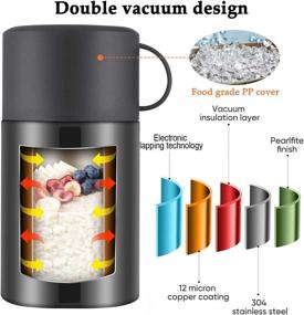 img 2 attached to 🍱 Baokai 20 oz Vacuum Insulated Food Jar – Kids Soup Thermos for Hot Food, Stainless Steel Lunch Container with Leak Proof Thermal Flask, Folding Spoon Included – Ideal for School, Office, Picnic, Travel, Outdoors (Black)