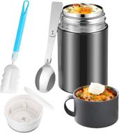 🍱 baokai 20 oz vacuum insulated food jar – kids soup thermos for hot food, stainless steel lunch container with leak proof thermal flask, folding spoon included – ideal for school, office, picnic, travel, outdoors (black) логотип