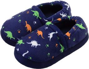 img 4 attached to 🦖 VLLy Kids House Slipper Boys - Cute Dinosaur Indoor Winter Warm Slip-On Soft Memory Foam House Shoes