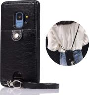 📱 pu leather wallet case for samsung galaxy s9 plus with necklace lanyard cover, card holder, detachable strap – anti-lost neck strap case for samsung galaxy s9 plus, black logo