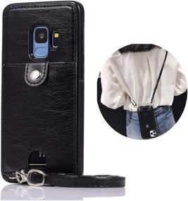 img 4 attached to 📱 PU Leather Wallet Case for Samsung Galaxy S9 Plus with Necklace Lanyard Cover, Card Holder, Detachable Strap – Anti-Lost Neck Strap Case for Samsung Galaxy S9 Plus, Black