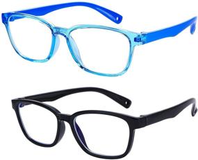 img 3 attached to Braylenz 2 Pack Kids Computer Blue Light Blocking Glasses Girls Boys Clear Nerd TR90 Eyeglasses Frame Age 3-10 (Clear Blue+Black)