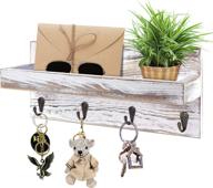 🔑 vintage rustic wooden key hanger and mail organizer with 4 key hooks - wall mounted entryway key holder shelf for living room, kitchen, bathroom, and office decor (white) logo