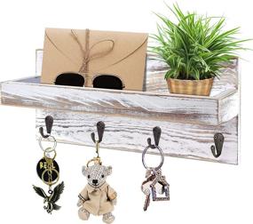 img 4 attached to 🔑 Vintage Rustic Wooden Key Hanger and Mail Organizer with 4 Key Hooks - Wall Mounted Entryway Key Holder Shelf for Living Room, Kitchen, Bathroom, and Office Decor (White)