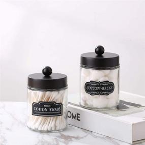 img 1 attached to 🏺 Elwiya Farmhouse Bathroom Apothecary Jars Set with Stainless Steel Lids - Rustic Vanity Organizer for Qtips, Cotton Swabs, Rounds, Bath Salts - Glass Dispenser Holder, 2 Pack (Ball/Black)
