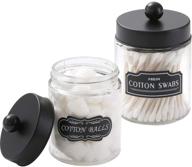 🏺 elwiya farmhouse bathroom apothecary jars set with stainless steel lids - rustic vanity organizer for qtips, cotton swabs, rounds, bath salts - glass dispenser holder, 2 pack (ball/black) logo