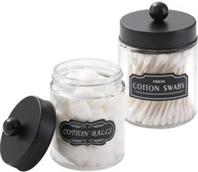 img 4 attached to 🏺 Elwiya Farmhouse Bathroom Apothecary Jars Set with Stainless Steel Lids - Rustic Vanity Organizer for Qtips, Cotton Swabs, Rounds, Bath Salts - Glass Dispenser Holder, 2 Pack (Ball/Black)