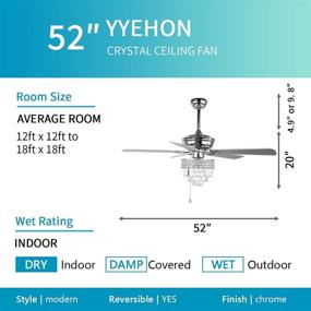 img 2 attached to 52-Inch Crystal Ceiling Fan with Lights and Remote Control, Contemporary Chandelier Fan Featuring 🌀 Reversible Blades in Dual Finish, Whisper-Quiet Indoor Fanderlier for Living Room, Dining Room, Bedroom (Chrome)