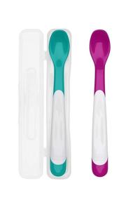 img 4 attached to 🥄 Convenient OXO Tot Plastic Feeding Spoons with Travel Case - Teal & Pink, 3 Piece Set: A Must-Have for Mess-Free Feeding on the Go!
